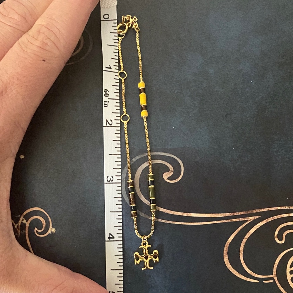 Tory Burch Gold Tone Necklace with Yellow and Black Beads